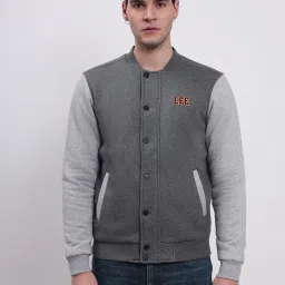 Lee Grey Melange Regular Fit Printed Bomber Jacket image 1