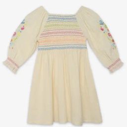 Ed-a-Mamma Girls Off White Cotton Embroidery Casual Dress-picture-40