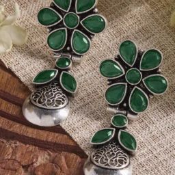 Priyaasi Green Emerald Oxidized Classic Drop Earring-20