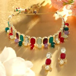 Zaveri Pearls Multi Color Artificial Stones & Beads Necklace & Earring Set for Women image 1