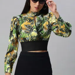 KASSUALLY Multicolor Printed Crop Top image 1