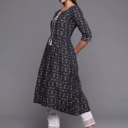 Indo Era Navy Cotton Printed Kurta image 3