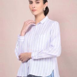 CRIMSOUNE CLUB Purple Striped Shirt-image-63