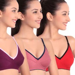 Floret Multicolor Non Wired Non Padded Full Coverage Bra (Pack Of 3)-image-84
