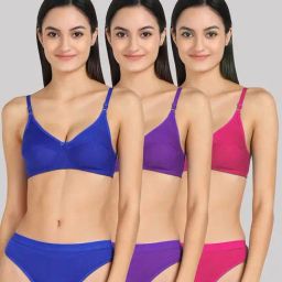 AROUSY Blue & Pink Cotton Bra Panty Set - Pack Of 3-picture-4