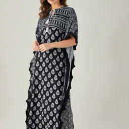 The Kaftan Company Black & White Printed Kaftan Nighty-picture-15