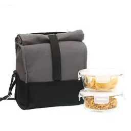 Femora Borosilicate Transparent & Grey Glass Round Lunch Container With Bag Set (.38 L)-5