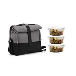 Femora Borosilicate Transparent & Grey Glass Round Lunch Container With Bag Set (.38 L)-6
