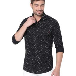 Mufti Black Cotton Slim Fit Printed Shirt-picture-44