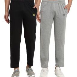 Vimal Jonney Black & Grey Regular Fit Trackpants - Pack of 2-image-91