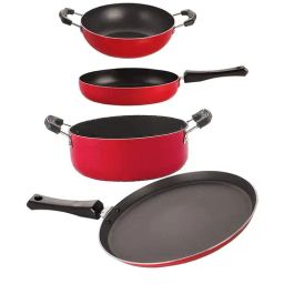 Nirlon Red Aluminium Non-Stick Pots and Pans Cooking Item - Set of 4-image-53
