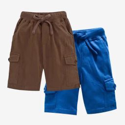 Kiddopanti Kids Royal Blue & Brown Solid Cargo Shorts (Pack Of 2)-image-10
