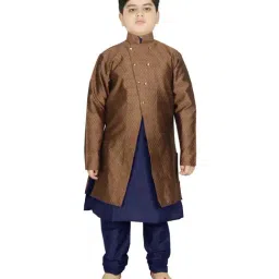 SG Yuvraj Kids Brown & Navy Textured Pattern Full Sleeves Kurta Set-image-41