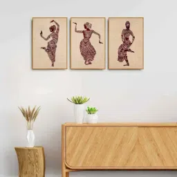 999Store Brown Canvas Wall Painting Panel With Fibre Frame - Set of 3-13