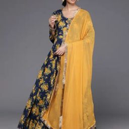 Varanga Navy Cotton Floral Print Anarkali Kurta-image-57