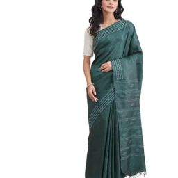 Fabindia Forest Green Woven Design Saree-picture-38
