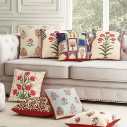 SEJ by Nisha Gupta Multicolor Polyester Cushion Cover - Set of 8-image-5