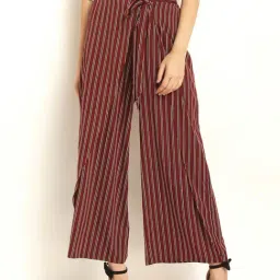 Rare Maroon Striped High Rise Relaxed Fit Parallel Trousers-image-17