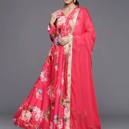 Varanga Pink Cotton Floral Print Anarkali Kurta-image-65