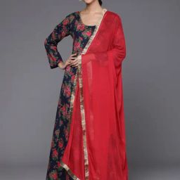 Varanga Navy Cotton Floral Print Anarkali Kurta-image-67