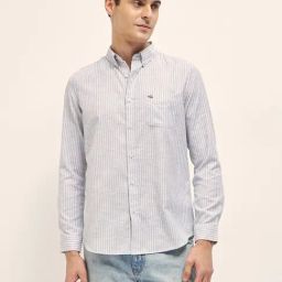 The Bear House Grey Cotton Blend Slim Fit Stripes Casual Shirt-image-14