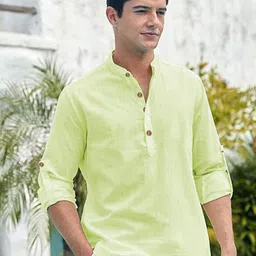 EdinWolf Men India Slim Fit Band Collar Solid Cotton Casual Shirt-37