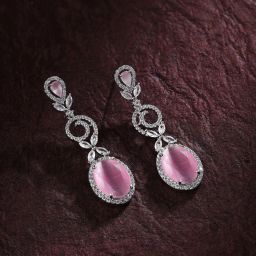 Priyaasi Unveiled Silver-Plated American Diamond Adorned with Pink Stones Dangler Earrings image 1