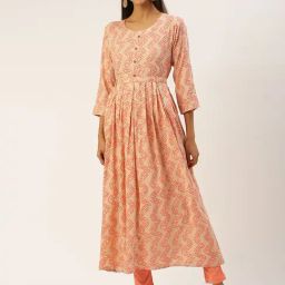 SHANVIKA Beige Printed A Line Kurta-image-11