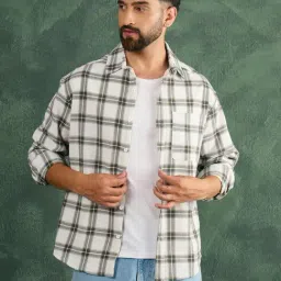 CHIMPAAANZEE White & Green Cotton Checked Shirt-picture-23