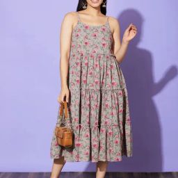 Globus Brown Floral Print Midi Dress-image-90