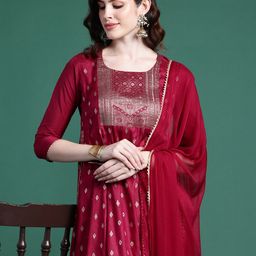 Sangria Ethnic Motifs Pleated Kurta with Trousers & Dupatta-image-49