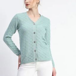 MADAME Mint Green Self Design Cardigan-image-71