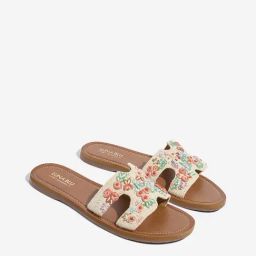 LUNA BLU Ivory Floral Embroidered Artisanal Slides-9