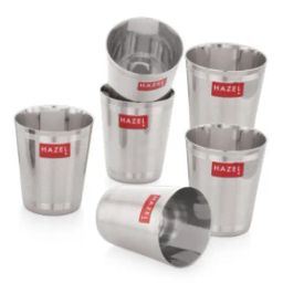 HAZEL Silver Stainless Steel Basic Drinking Glass - Set of 6 (350ml)-image-58
