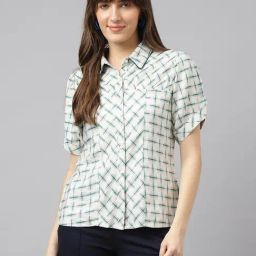 Latin Quarters Teal & White Rayon Checks Shirt-image-77