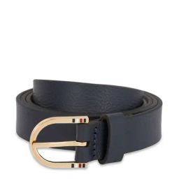 TOMMY HILFIGER Fuchsia Navy Leather Textured Narrow Belt-image-32