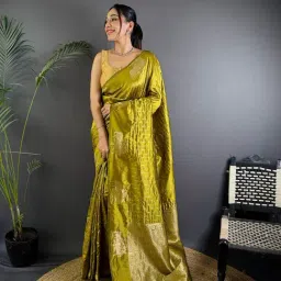 Elora Mustard Lichi Silk Jacquard Zari Weaving Saree With Unstitched Blouse-picture-39