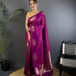 Elora Magenta Lichi Silk Jacquard Zari Weaving Saree With Unstitched Blouse-picture-42