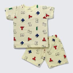 Nite Flite Boys Yellow Cotton Printed Shorts Set-image-88