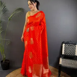 Elora Red Lichi Silk Jacquard Zari Weaving Saree With Unstitched Blouse-picture-41