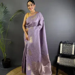 Elora Lavender Lichi Silk Jacquard Zari Weaving Saree With Unstitched Blouse-image-95