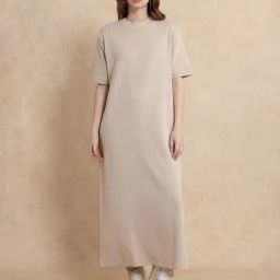 RAREISM Beige Cotton Blend Solid Short Sleeves Dress-image-32