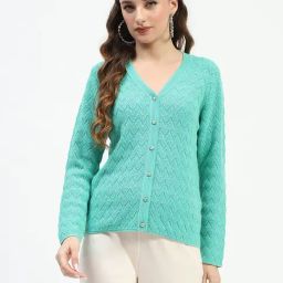 MADAME Green Self Design Cardigan-24