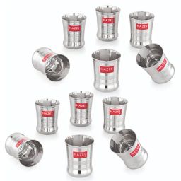 HAZEL Silver Stainless Steel Basic Drinking Glass - Set of 12 (200 ml)-11