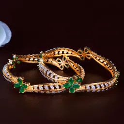 Zevarly Set Of 2 Gold-Plated CZ Studded Bangles-image-11