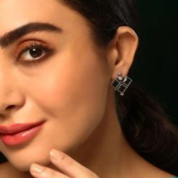Priyaasi Black Contemporary Oxidized Stone Studded Stud Earring image 2