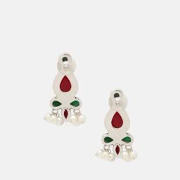 Priyaasi Ruby & Green Ruby Stone Studded & Beaded Oxidized Drop Earring image 4