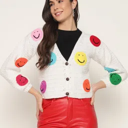 Sugercandy Women Embroidered Woollen Crop Cardigan-image-85