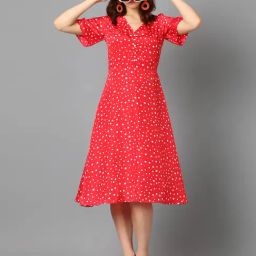 Kotty Red & White Printed Midi Dress-image-58