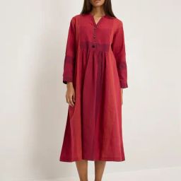 Utsa by Westside Red Colour-Blocked Fit-and-Flare Cotton Kurta-image-38